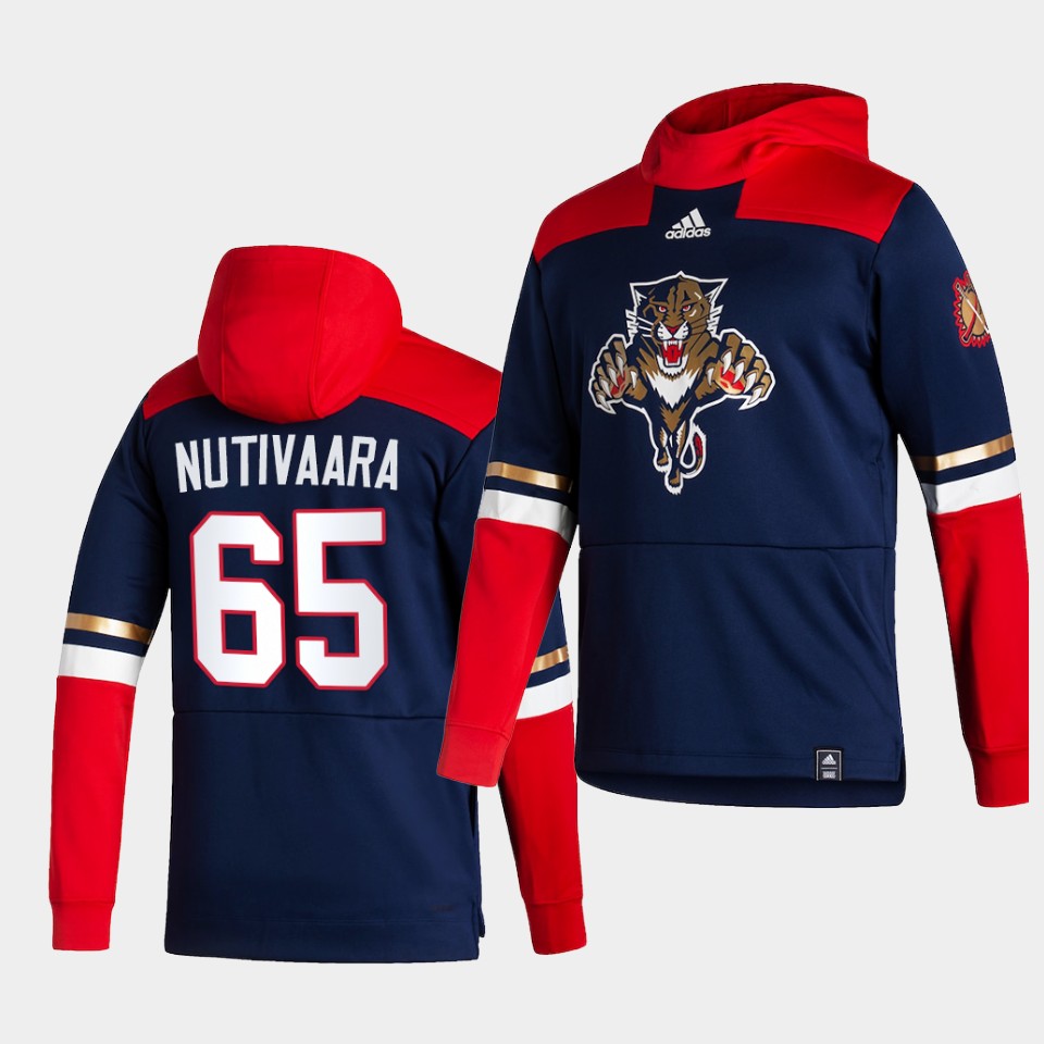 Men Florida Panthers #65 Nutivaara Blue NHL 2021 Adidas Pullover Hoodie Jersey